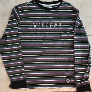 Striped Long Sleeve Shirt with Welcome Logo Size SMALL PLEASE READ Sizing Chart